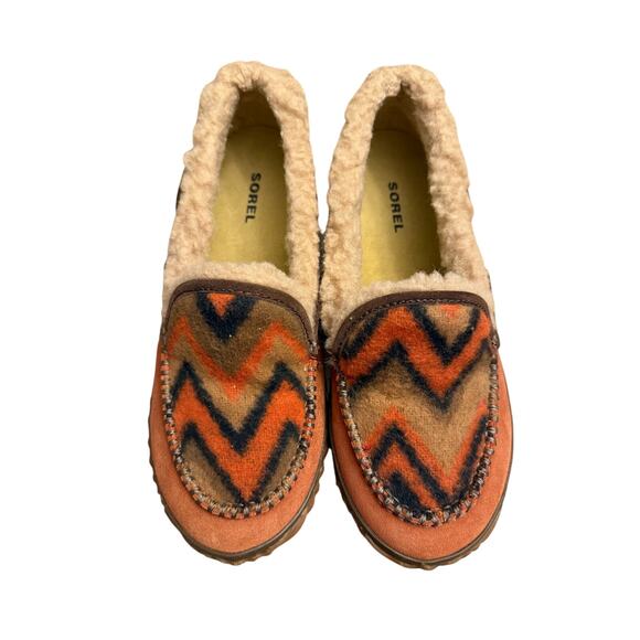 Sorel Tremblant Blanket Moccasins Womens 7 Brown Orange Slip-On Shoe Moc Slipper - Picture 1 of 6